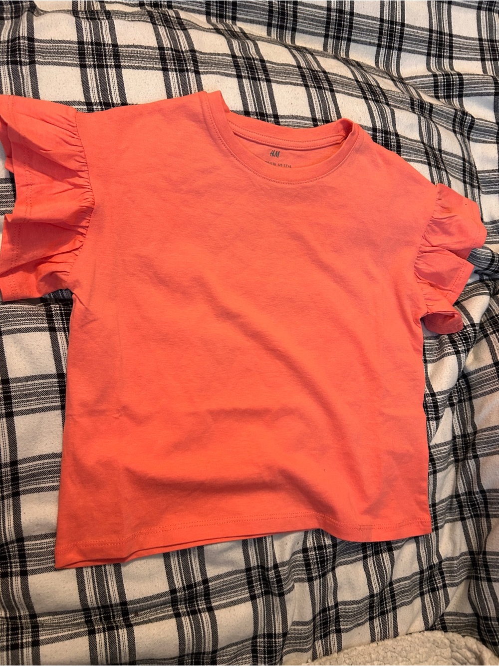 H&M Bright Coral Ruffle Sleeve Tee